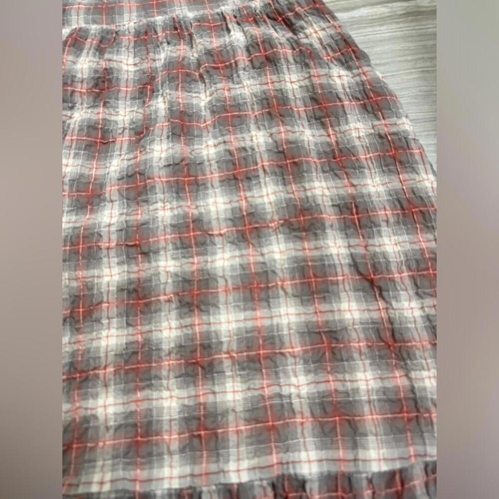 {SOLD} Maeve Anthropologie Grey & Red Plaid Flutter Sleeve Mini Dress Size Small - Picture 5 of 9